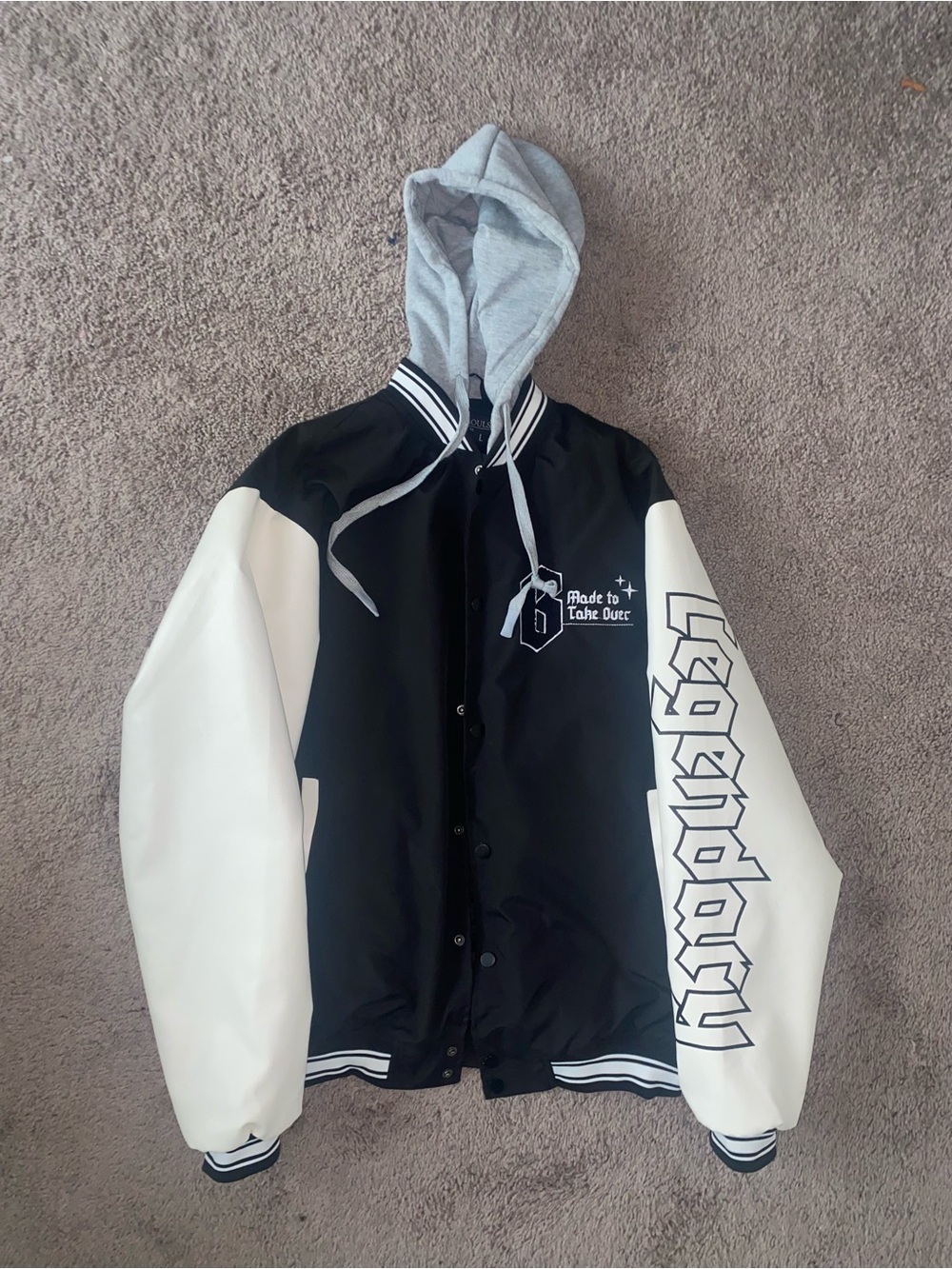Black & White Seven Souls Hooded Varsity Jacket
